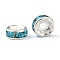 Brass Grade A Rhinestone Spacer Beads, Straight Flange, Rondelle, Silver, Aquamarine, 6mm, Hole: 1mm