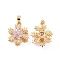 Brass Micro Pave Cubic Zirconia Pendants, Cadmium Free & Nickel Free & Lead Free, Real 18K Gold Plated, Snowflake Charms, Pink, 19x14x8mm, Hole: 5x2.5mm