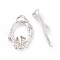 Eco-friendly Brass Toggle Clasps, Cadmium Free & Lead Free, Long-Lasting Plated, Ring with Flower, 925 Sterling Silver Plated, Ring:,17x12x2.5mm, Bar: 5x18x4mm, Hole: 3x1mm