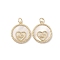 Brass Micro Pave Clear Cubic Zirconia Pendants, Cadmium Free & Nickel Free & Lead Free, Flat Round with Heart Charms, Real 18K Gold Plated, 18x16x3.5mm, Hole: 3mm