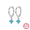 Anti-Tarnish Rhodium Plated Platinum 925 Sterling Silver Flower Dangle Hoop Earrings, Pale Turquoise, 19x8.5mm
