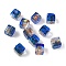 Baking Painted Handmade Gold Sand Lampwork Beads, Cube, Blue, 10~11x10~11x10mm, Hole: 1.8mm