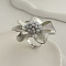 Flower Alloy & Iron & Plastic Pearl Finger Rings for Women, Platinum, Inner Diameter: 17mm