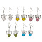 5 Pairs 5 Color Polymer Clay Rhinestone & Glass Pearl Beaded Dangle Earrings, Angel Alloy Drop Earrings, Mixed Color, 42mm, 1 Pair/color
