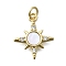 Brass Micro Pave Clear Cubic Zirconia 8 Point Star Pendants, with Shell, Cadmium Free & Lead Free, Celestial Star, Real 16K Gold Plated, 18x15x2.5mm, Hole: 3.5mm