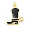 Brass with Cubic Zirconia with Enamel Pendant, Long-Lasting Plated, Lead Free & Cadmium Free, Shoes, Black, 19.5x14.5x3mm, Hole: 3.7x2.2mm