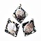 Brass Paua Shell with Black Lip Shell Rhombus Big Pendants, with Portrait Cameos, Girl, Undyed, 65x55x8mm, Hole: 3x4mm
