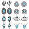16Pcs 8 Styles Synthetic Turquoise Pendants, with Alloy Findings, Mixed Shapes Charms, Antique Silver, 23~35x12~21.5x4.5~5mm, Hole: 1.5~3mm, 2pcs/style