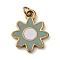 316 Surgical Stainless Steel Enamel Pendants, with Jump Rings, Flower Charm, Ion Plating(IP), Real 18K Gold Plated, Dark Sea Green, 15.5x13x1.5mm, Hole: 2.6mm
