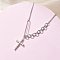 304 Stainless Steel & ABS Plastic Imitation Pearl Cross Pendant Necklaces, White, Stainless Steel Color, 16.61 inch(42.2cm)
