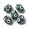 Glass Enamel Beads, Hand Drawn Beads, Oval, Dark Green, 15~16.5x12~13mm, Hole: 1.5mm