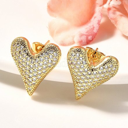 Серьги-гвоздики из латуни с микро-паве из прозрачного кубического циркония для женщин EJEW-C125-06B-G-1