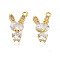 Brass Micro Pave Cubic Zirconia Charms, Real 18K Gold Plated, Rabbit, Clear, 15x8.5x4mm, Hole: 1mm