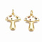 Autumn Theme Brass Micro Pave Cubic Zirconia Enamel Pendants, with Jump Rings, Nickel Free, Mushroom,Real 16K Gold Plated, White, 16.5x14x2mm, Jump Ring: 5x0.8mm, 3mm inner diameter