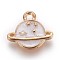 Zinc Alloy Pendants, with Enamel, Planet, Light Gold, White, 13x14.5x2mm, Hole: 1.5mm