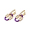 Oval Real 18K Gold Plated Brass Dangle Hoop Earrings, with Cubic Zirconia and Enamel, Purple, 32.5x15mm