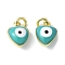 Brass Enamel Charms, with Jump Ring, Lead Free & Cadmium Free, Real 18K Gold Plated, Heart with Evil Eye Charm, Medium Turquoise, 9x7x4.5mm, Hole: 2.2mm