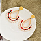 304 Stainless Steel Stud Earrings, Glass Seed Beaded Fan Long Drop Earrings, Golden, 65x50mm