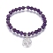 Natural Amethyst Charm Bracelets, with Brass Findings, Flat Round with Tree of Life, 2-1/8 inch(5.5cm)~2-1/4 inch(5.6cm), beads: 6~6.5mm, Pendant: 18x15~15.5x2mm