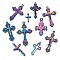 Rainbow Color Alloy Pendants, Cadmium Free & Nickel Free & Lead Free, Cross, 65x40x3mm, Hole: 3mm, 10pcs/set