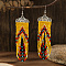 Bohemian Style Tassel Dangle Earrings, with Geometric Patterns and Glass Beads, Yellow, 103x27mm