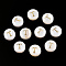 Natural Freshwater Shell Beads, with Golden Plated Brass Etched Metal Embellishments, Flat Round with Letter, Letter T, 7.5~8x4~5mm, Hole: 0.8mm