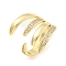 Brass Micro Pave Clear Cubic Zirconia Open Cuff Rings for Women, Cadmium Free & Lead Free, Real 16K Gold Plated, US Size 7 1/4(17.5mm)