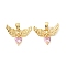 Brass Micro Pave Cubic Zirconia Pendants, Cadmium Free & Lead Free, Heart & Wing, Real 18K Gold Plated, Pearl Pink, 17x20x3mm, Hole: 5x2.5mm