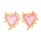 304 Stainless Steel Enamel Pendants, Heart Charms, Ion Plating(IP), Real 18K Gold Plated, Pearl Pink, 41x35.5x2.5mm, Hole: 1.8mm