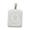 Non-Tarnish 304 Stainless Steel Pendants, Rectangle with Alphabet, Letter.O, 30x20x1.5mm, Hole: 3x6mm