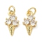 Brass Micro Pave Cubic Zirconia Pendants, Ice Cream Charms, Long-Lasting Plated, Cadmium Free & Lead Free, Rack Plating, with Jump Ring, Real 18K Gold Plated, 14x7.5x3.5mm, Hole: 3.3mm
