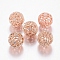 Brass Cubic Zirconia Beads, Round, Rose Gold, 11.5mm, Hole: 1.5mm