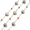 Ion Plating(IP) 304 Stainless Steel Handmade Beaded Chain, with Electroplated Glass, with Spool, Soldered, Real 18K Gold Plated, Flat Round, Slate Gray, 5.5x5.5x3.5mm, about 16.40 Feet(5m)/Roll