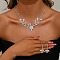 Leaf Brass Rhinestone Stud Dangle Earrings & Pendant Necklaces Set for Women, Silver, 379mm
