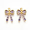 Brass Micro Pave Cubic Zirconia Pendants, Cadmium Free & Lead Free, Bowknot Charms, Real 18K Gold Plated, Medium Purple, 17.5x13x4.5mm, Hole: 5x2.5mm