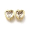 Brass Micro Pave Clear Cubic Zirconia Beads, Heart, Long-Lasting Plated, Rack Plating, Lead Free & Cadmium Free, Real 18K Gold Plated, 8.5x9x7mm, Hole: 2mm