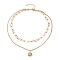PVD Vacuum Plating 304 Stainless Steel Necklace, with 201 Stainless Steel Teardrop and 304 Stainless Steel Pendant with Rhinestone, Flower, Golden, 16.34 inch(41.5cm)
