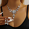 Flower Alloy Rhinestone Pendant Necklaces & Teardrop Stud Dangle Earrings Sets, Platinum, Crystal, 420mm