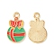 Christmas Alloy Enamel Pendants, Golden, Ball with Bowknot Charm, 20x12x1mm, Hole: 1.8mm