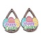 Single Face Printed Wood Big Pendants, Easter Charms, Teardrop, 54.5x38x2.5mm, Hole: 1.6mm
