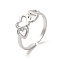 Non-Tarnish 304 Stainless Steel Cuff Finger Rings, Hollow Heart Open Rings for Women, Stainless Steel Color, US Size 7 1/4(17.5mm)