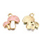 Autumn Theme Alloy Enamel Pendants, Cadmium Free & Lead Free, Double Mushroom, Light Gold, Pink, 19.5x18x2.5mm, Hole: 2.5mm