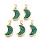 Real 18K Gold Plated Brass Pendants, with Synthetic Malachite Cabochons, Cadmium Free & Nickel Free & Lead Free, Moon, Malachite, 15.5x10x3mm, Hole: 2.5x5mm