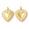 Eco-Friendly Brass Pendants, with Jump Ring, Lead Free & Cadmium Free, Heart Charm, Real 18K Gold Plated, 34.5x28.5x3.5mm, Hole: 3mm