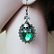 Rhinestone Oval with Skull Dangle Earrings, Antique Bronze Alloy Gothic Long Drop Earrings for Women, Emerald, 70x30mm