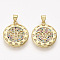 Brass Micro Pave Cubic Zirconia Pendants, Cadmium Free & Lead Free, Flat Round with Bird, Colorful, Golden, 21.5x18.5x2mm, Hole: 3x4mm