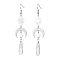 Rough Natural Quartz Crystal Dangle Earrings, Sun & Moon Stainless Steel & Brass Charm Earrings for Women, Stainless Steel Color, 82~83x19.5mm