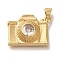 Rack Plating Brass Micro Pave Cubic Zirconia Pendants, Cadmium Free & Lead Free, Long-Lasting Plated, Camera, Real 18K Gold Plated, 15.5x22x8mm, Hole: 5x3.5mm