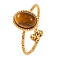 Oval Natural Tiger Eye Finger Rings, Golden Tone 304 Stainless Steel Cuff Rings for Women, Oval: 8x10x5mm, Inner Diameter: Adjustable