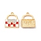 Alloy Enamel Pendants, with Glass Rhinestone, Cadmium Free & Nickel Free & Lead Free, Golden, Handbag Charm, Red, 19.5x16.5x3.5mm, Hole: 1.8mm
